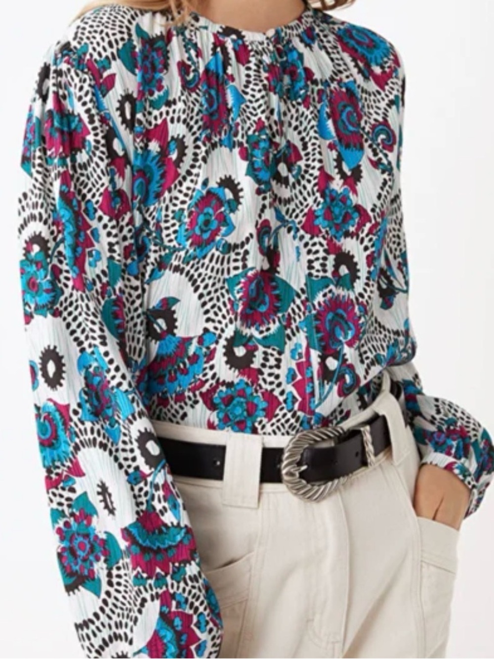 Suncoo Paris Lamour Floral Print Blouse Large T3 Abstract Boho